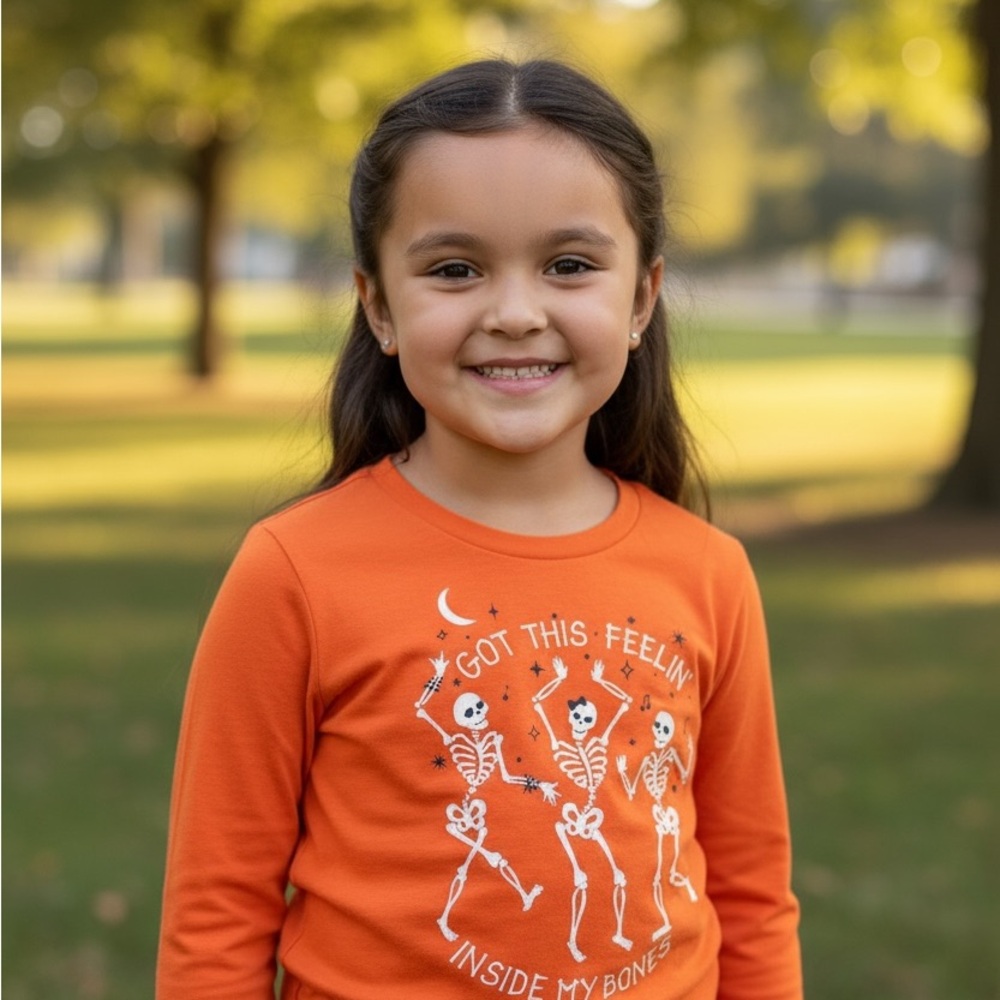 Orange Skeleton Graphic Kids Shirt